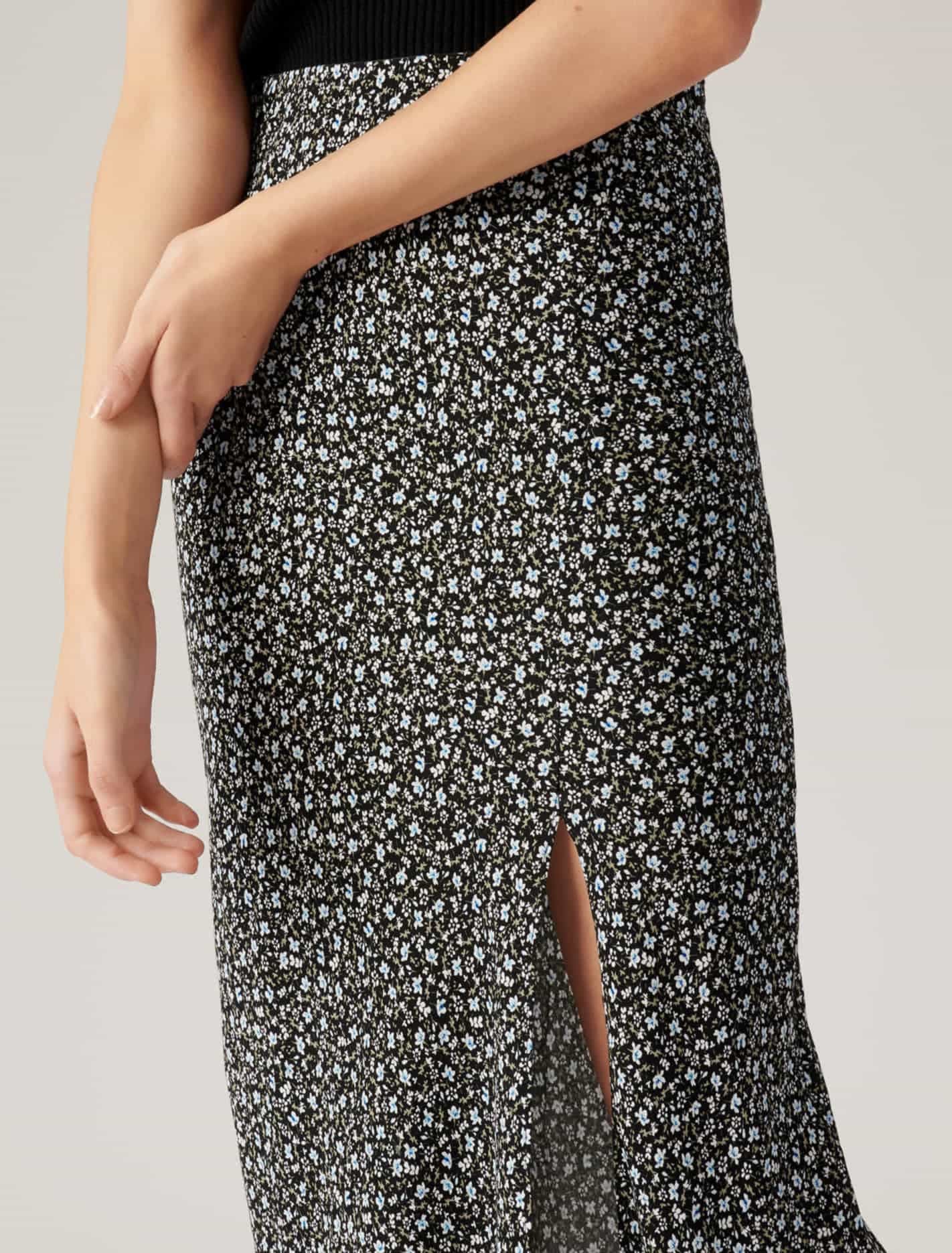 Blanca Petite Bias Split Midi Skirt Brighton Ditsy