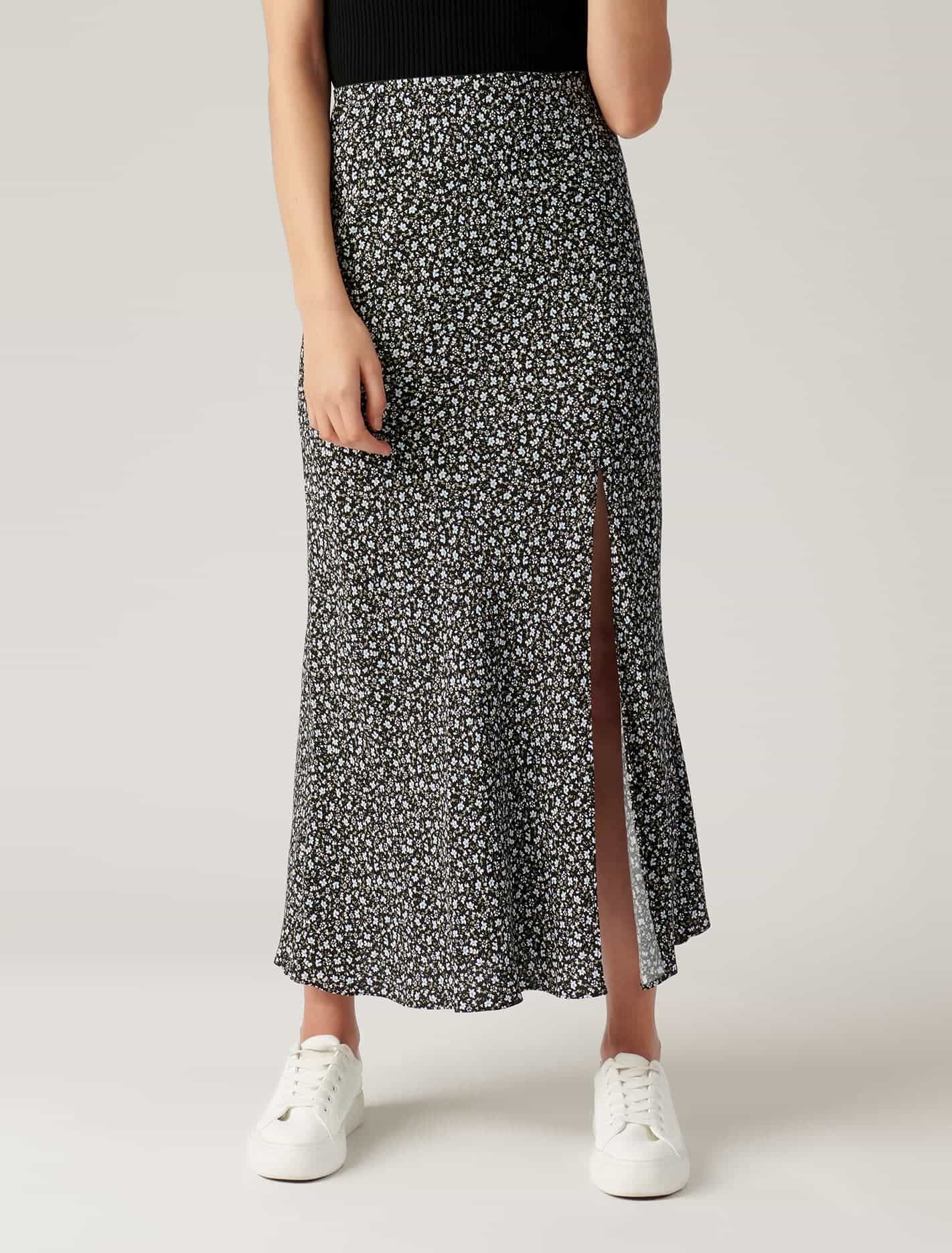Blanca Petite Bias Split Midi Skirt Brighton Ditsy