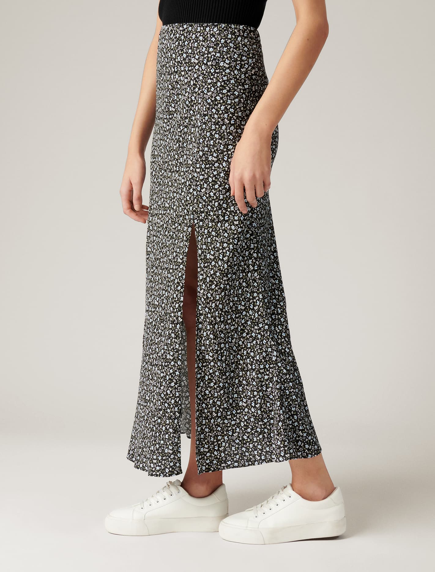 Blanca Petite Bias Split Midi Skirt Brighton Ditsy