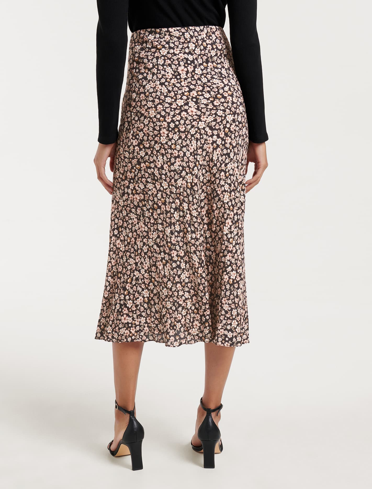 Blanca Petite Bias Split Midi Skirt Rose Cremorne Ditsy