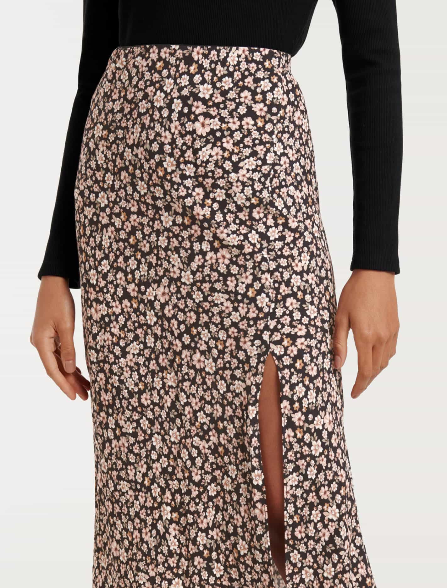 Blanca Petite Bias Split Midi Skirt Rose Cremorne Ditsy