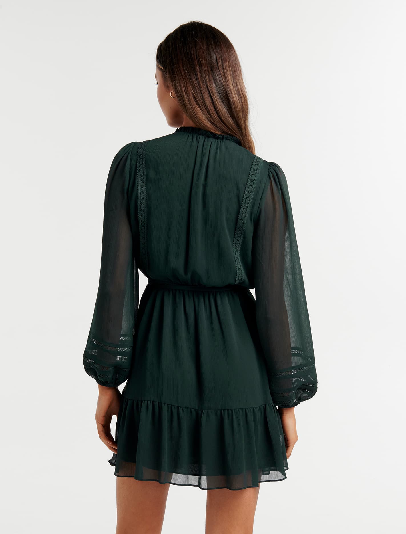 Fleur Lace Insert Skater Dress Green