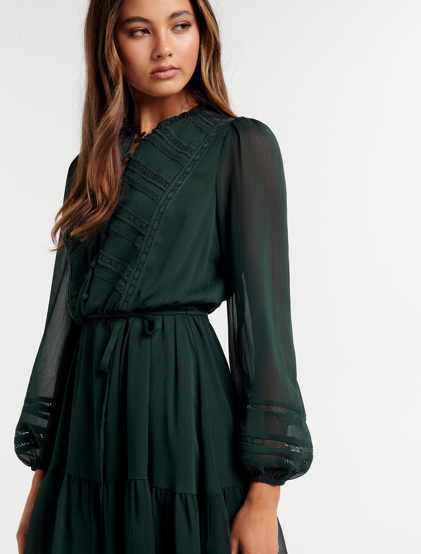 Fleur Lace Insert Skater Dress Green