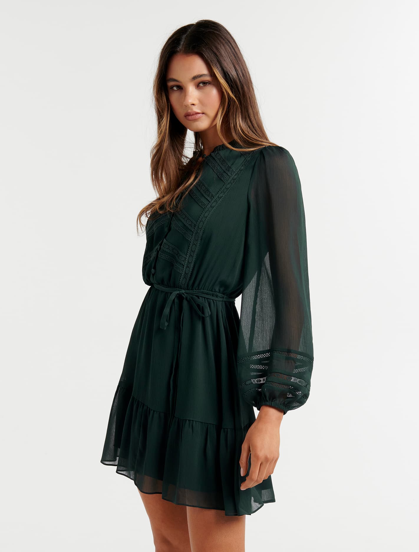 Fleur Lace Insert Skater Dress Green