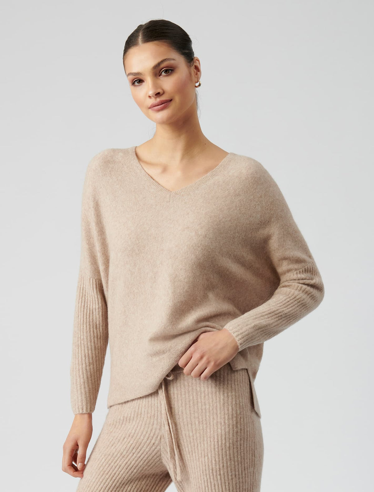 Lara V Neck Knit Jumper oatmeal