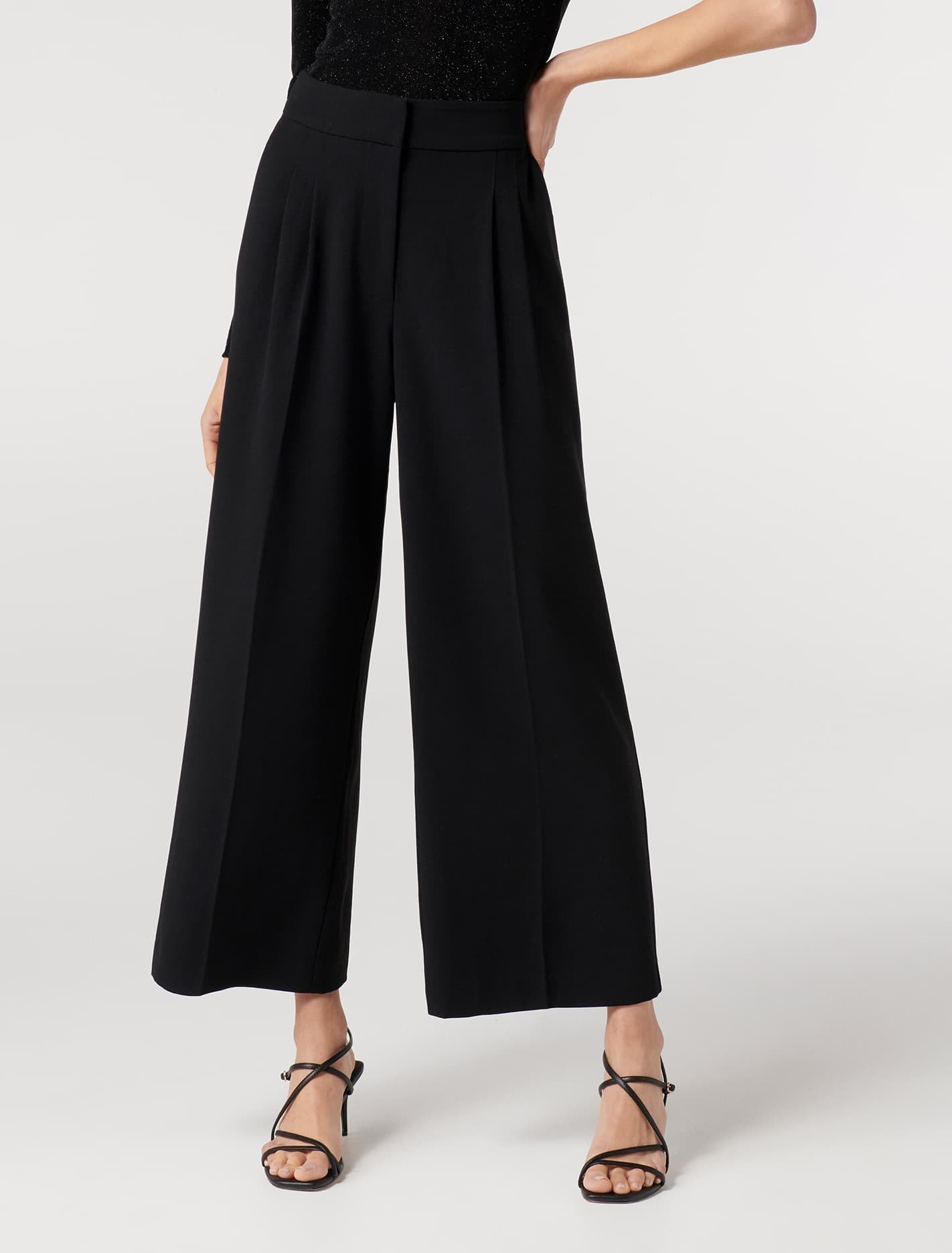 Eileen Petite Tailored Wide-Leg Pants Black