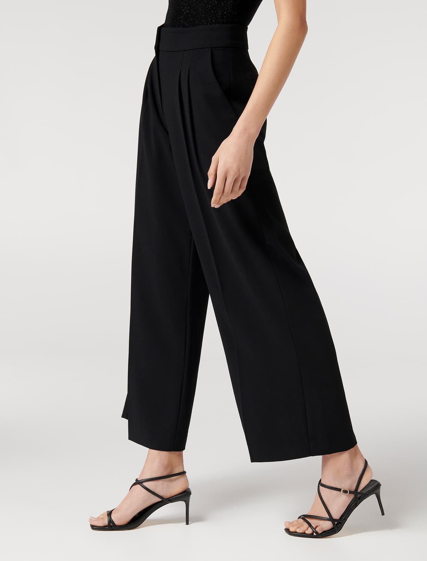 Eileen Petite Tailored Wide-Leg Pants Black