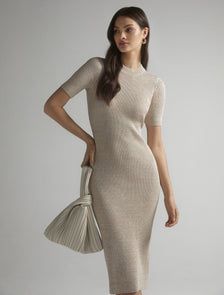 Jazmin Rib Tee Knit Dress Latte Space Dye