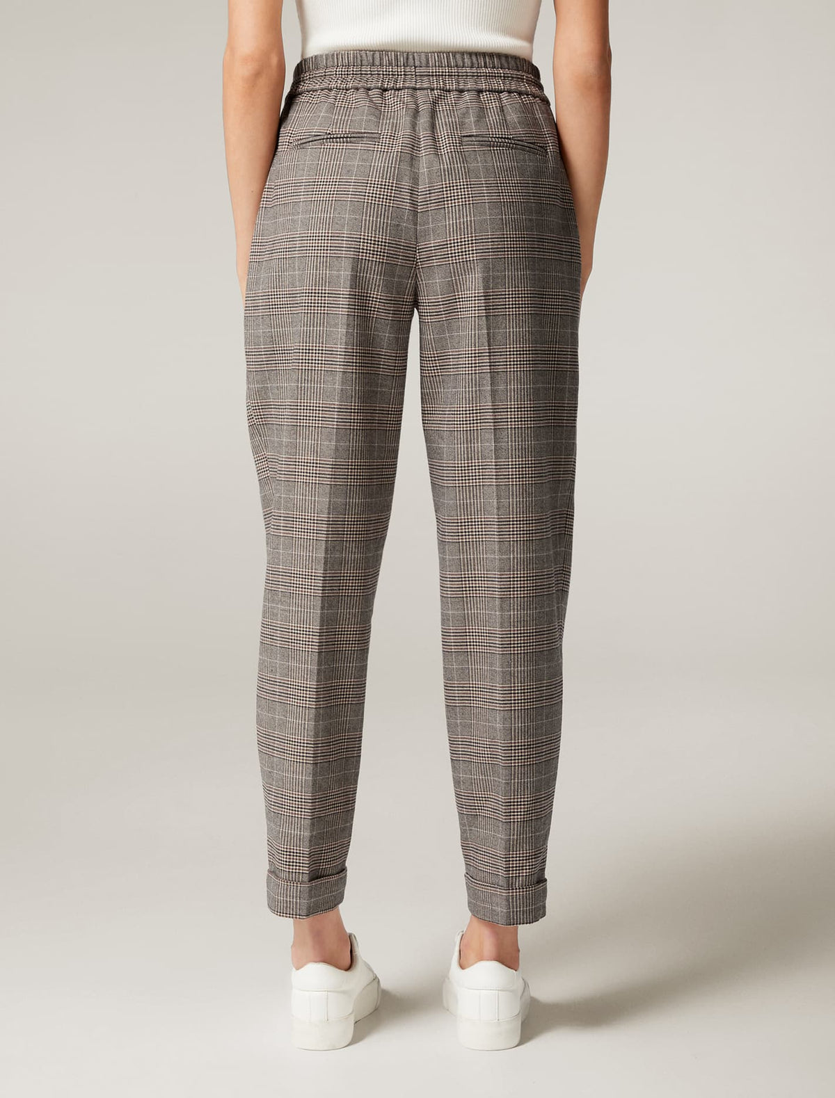 Pia Tapered Leg Jogger Pants Brown Check