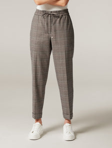 Pia Tapered Leg Jogger Pants Brown Check
