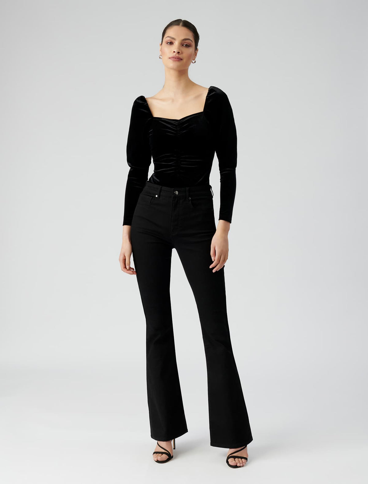 Becky Ruched Velvet Top Black