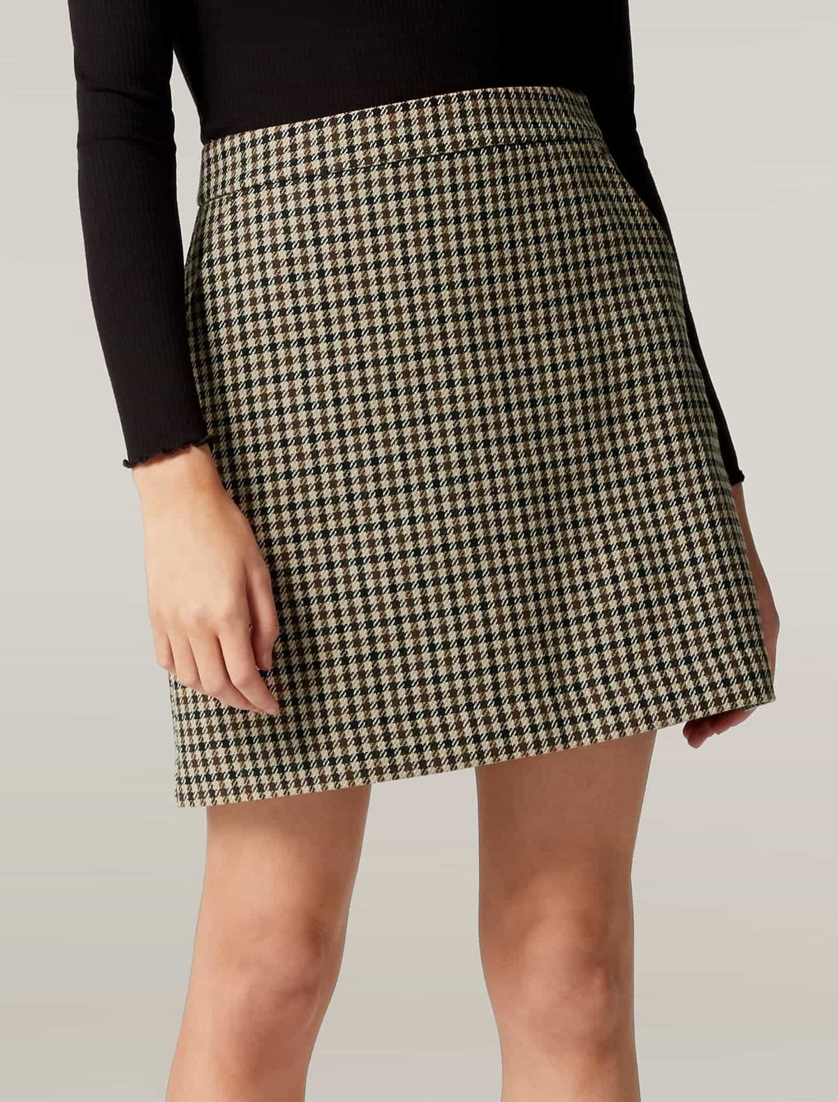 Becca Aline Check Mini Skirt Brown Check