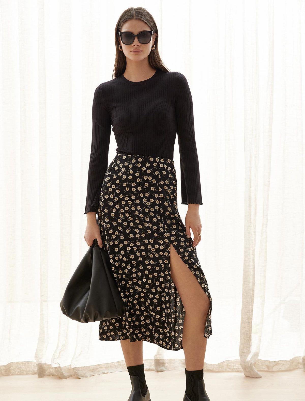 Estelle Column Split Midi Skirt Providence Ditsy