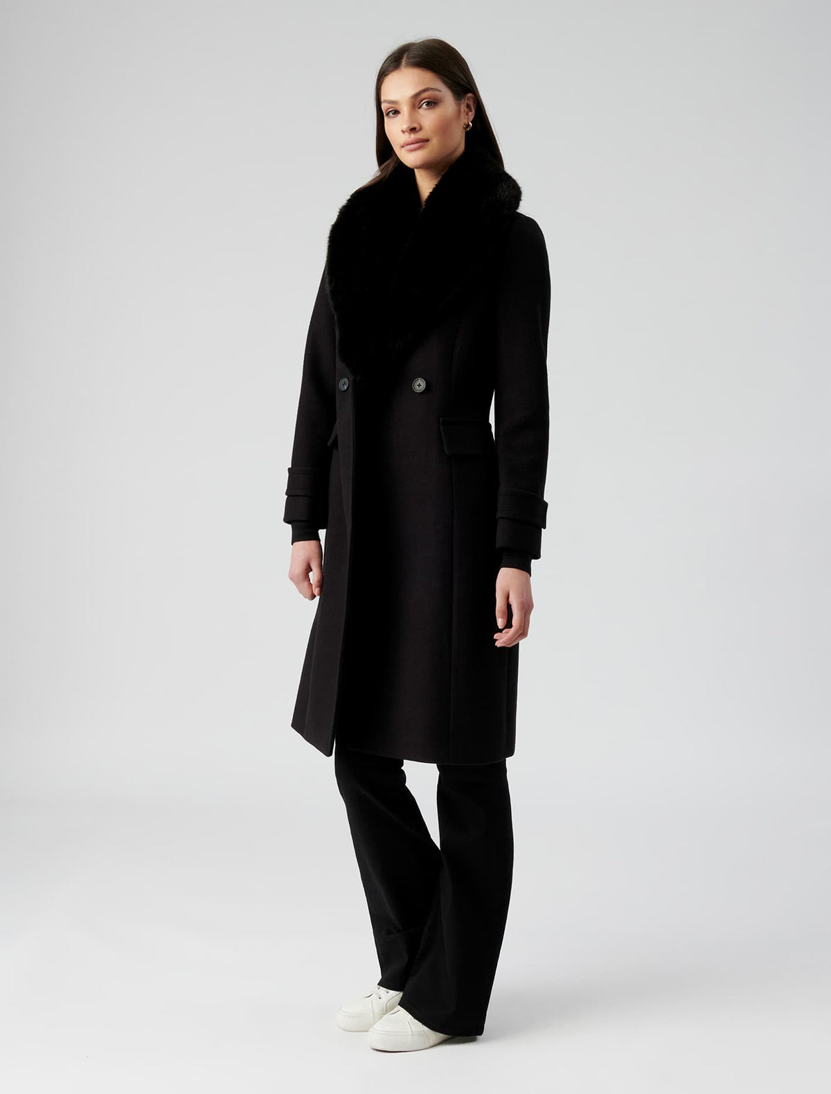 Lucy fur collar crombie Black