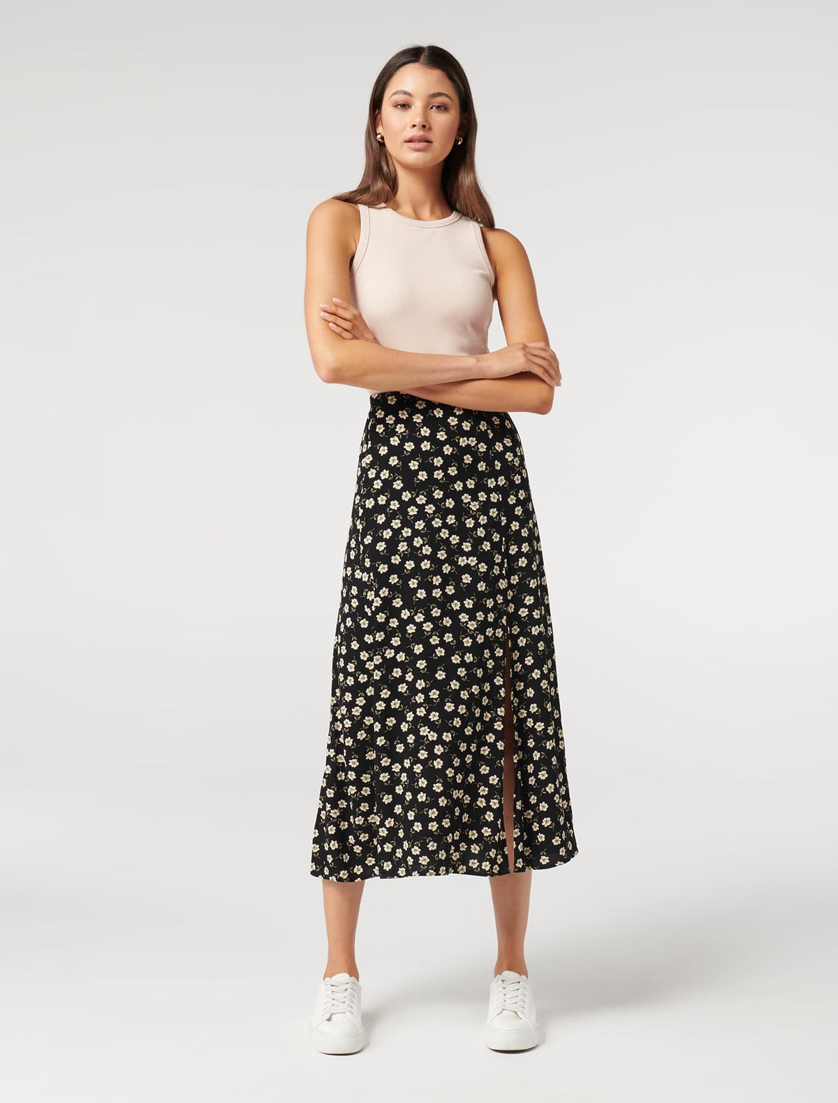 Estelle Column Split Midi Skirt Providence Ditsy