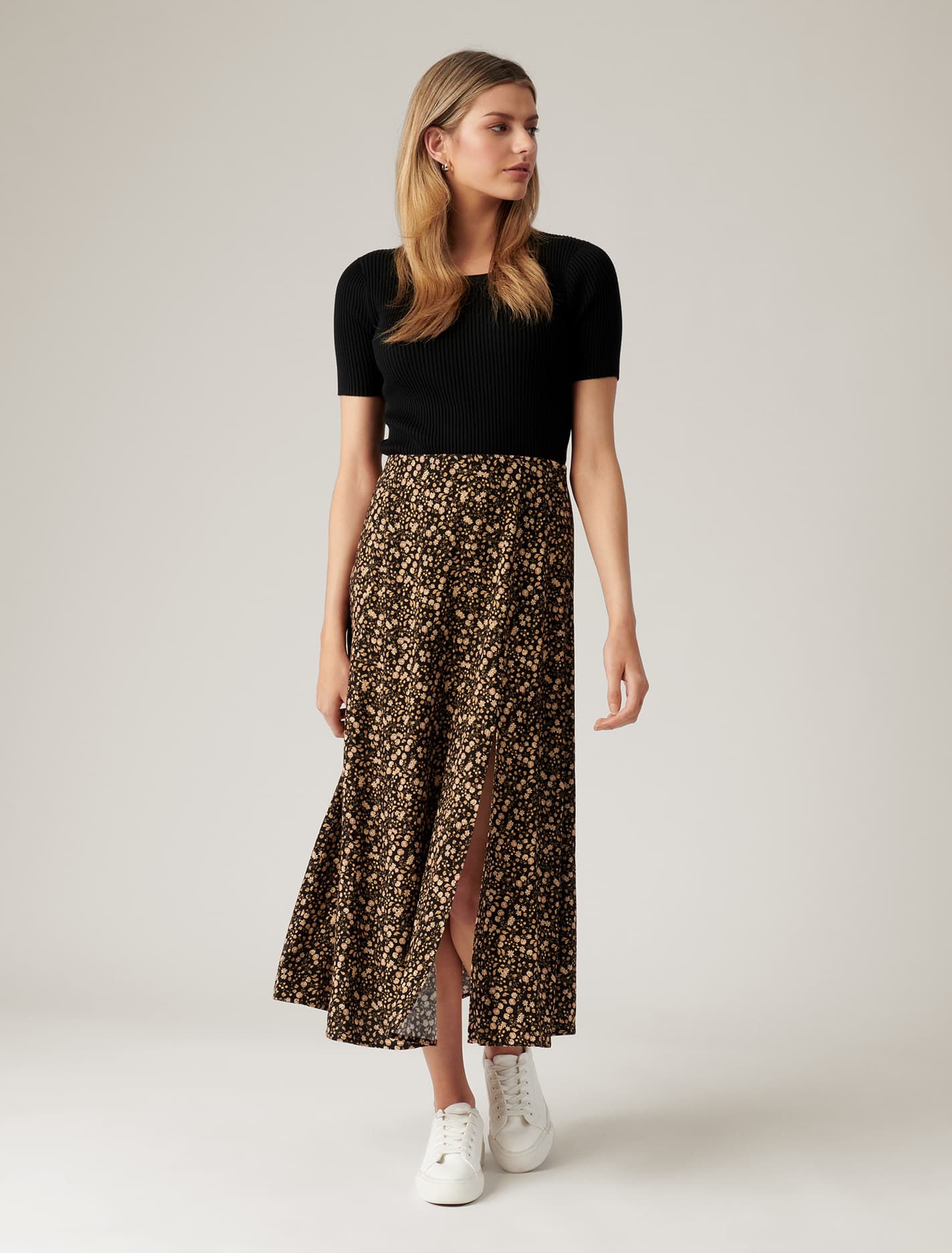 Estelle Column Split Midi Skirt Folklore Ditsy