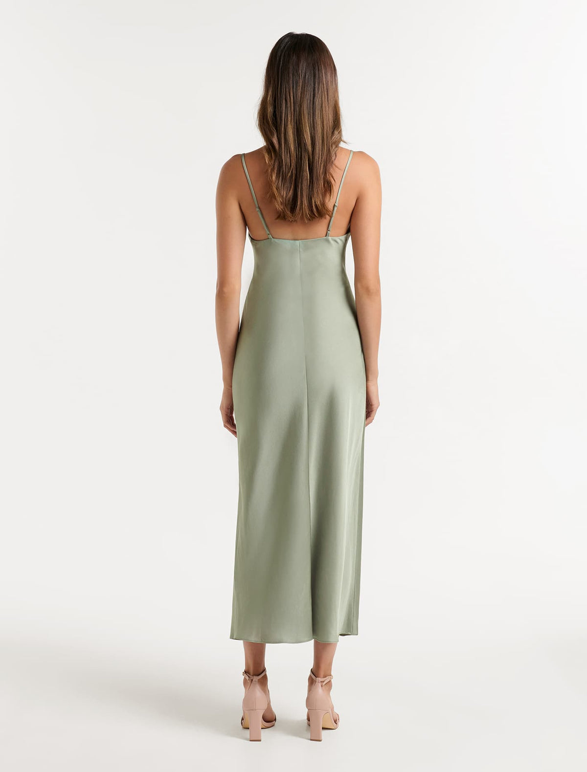 Chantelle Satin Drape Midi Dress Sage