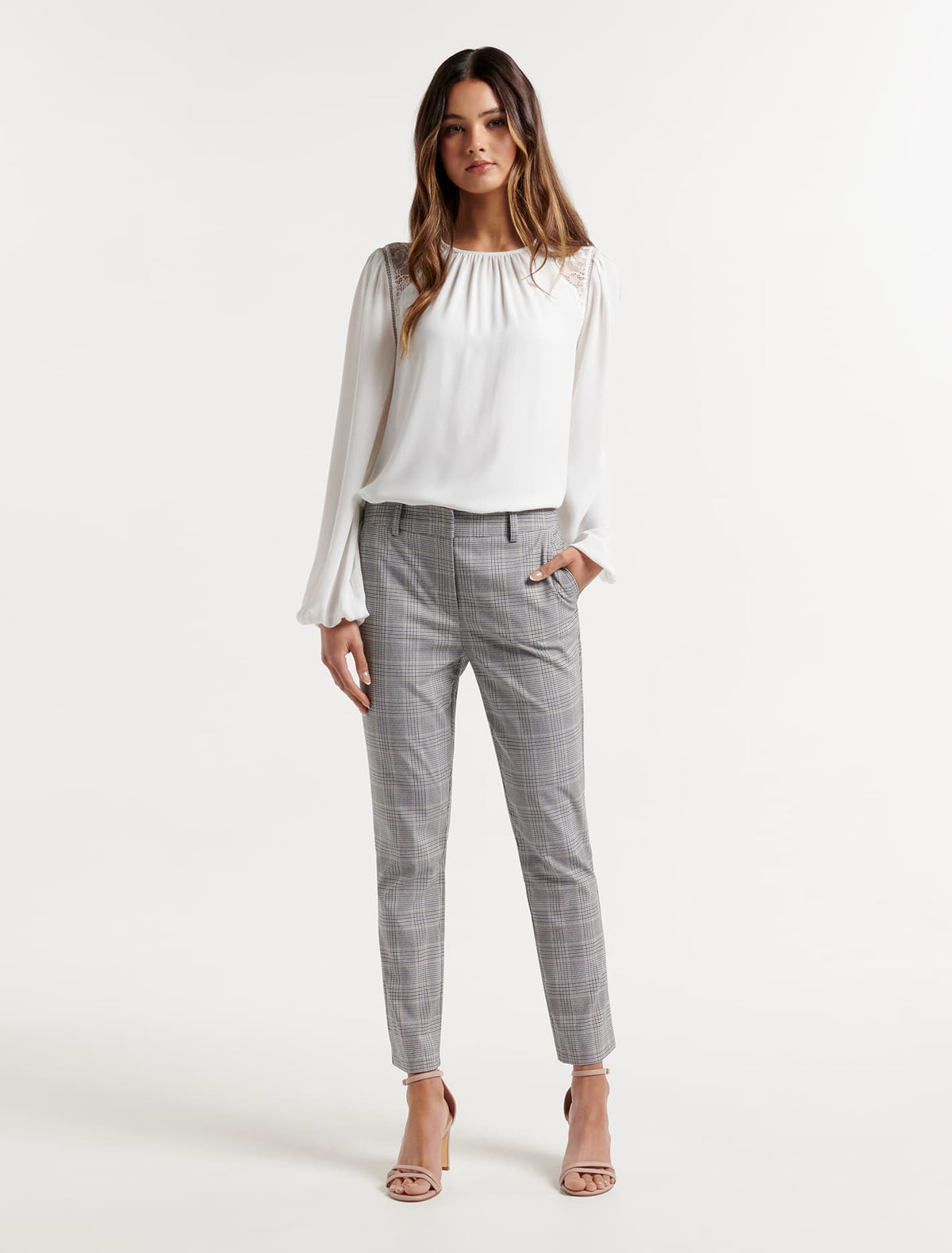 Grace 7/8th Slim Pants Grey Check