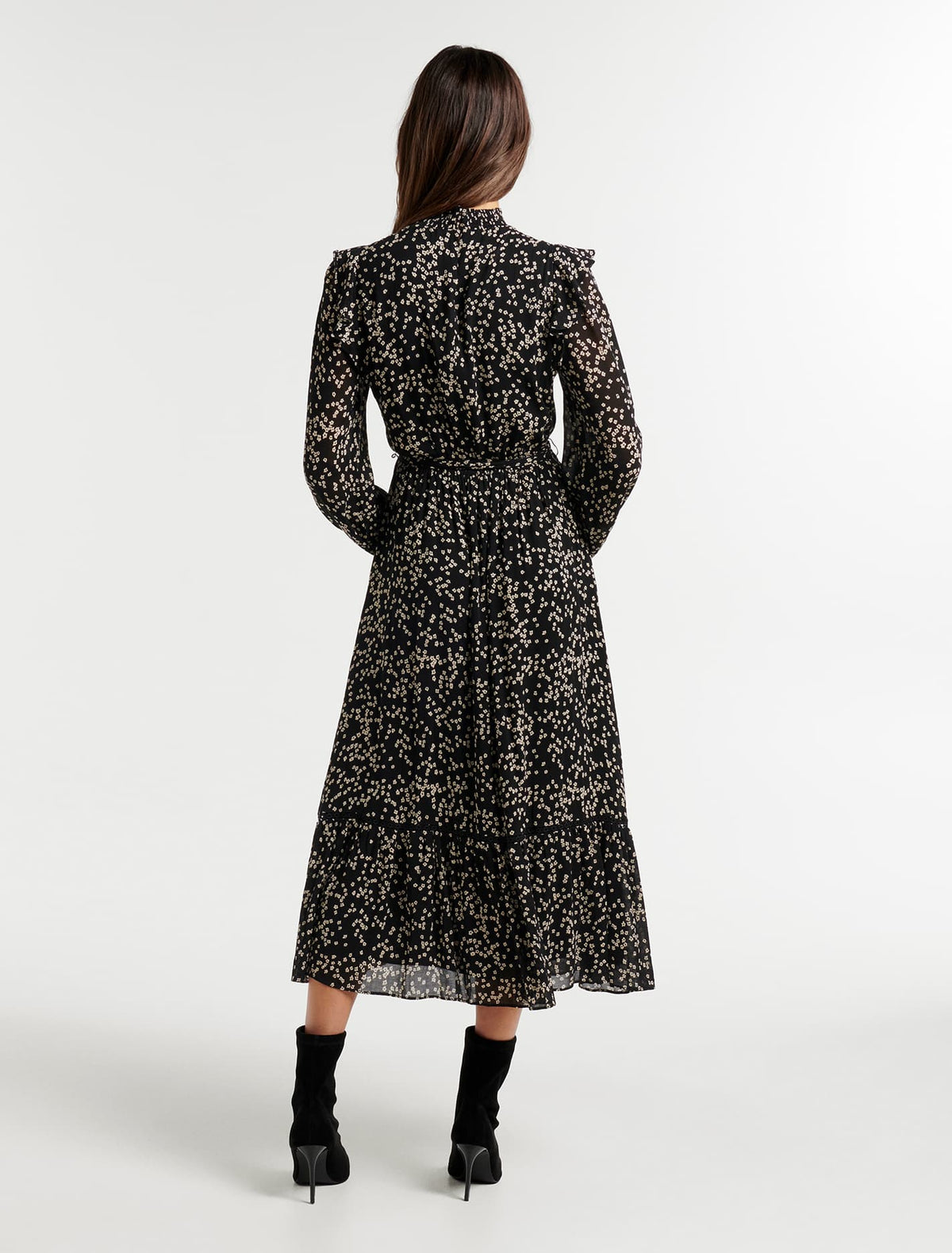 Morgan High Neck Midi Dress Black Greenwich Ditsy