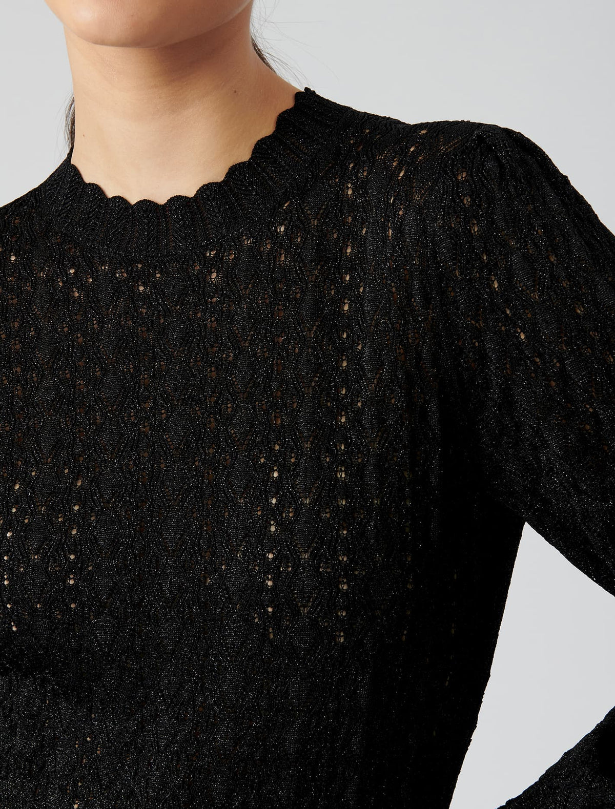 Mia Metallic Pointelle Knit Jumper Black/Metallic