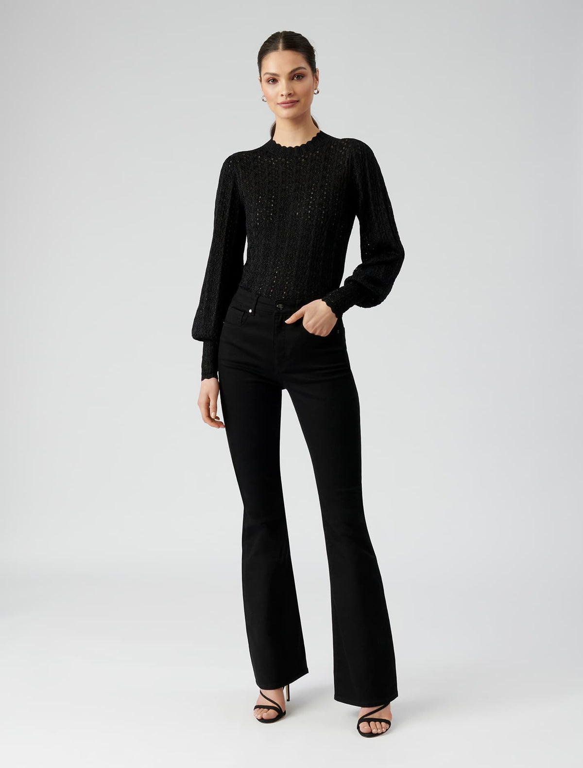 Mia Metallic Pointelle Knit Jumper Black/Metallic