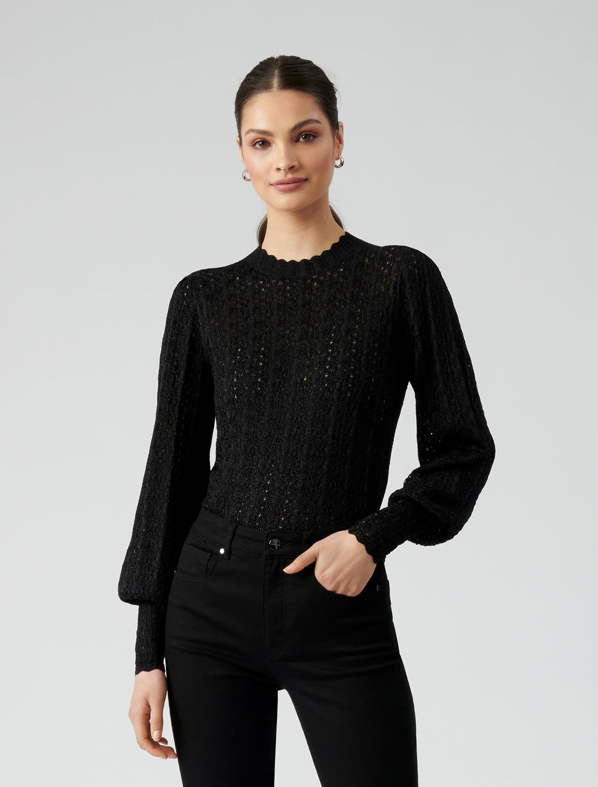 Mia Metallic Pointelle Knit Jumper Black/Metallic