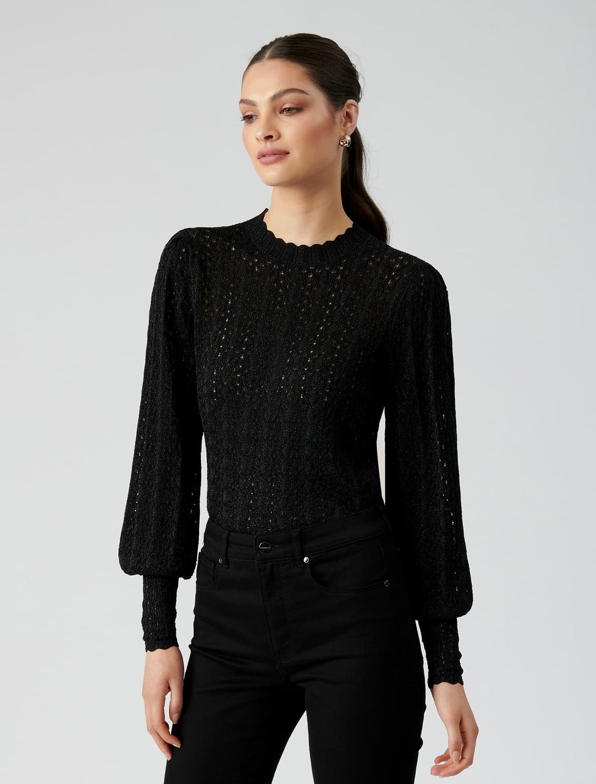 Mia Metallic Pointelle Knit Jumper Black/Metallic