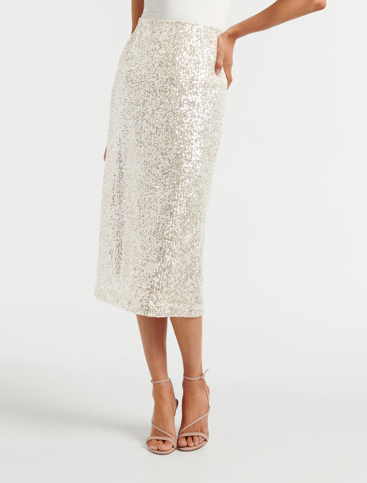 Sophia Sequin Midi Skirt Silver