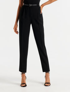 Carmen Petite Belted Tapered Pants Black