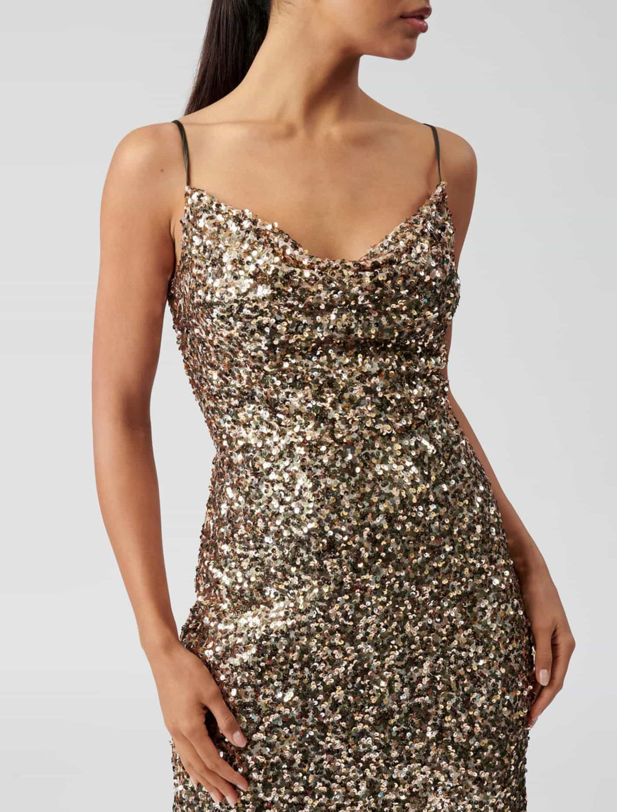 Danica Sequin Cowl Midi Dress Multi Sequin