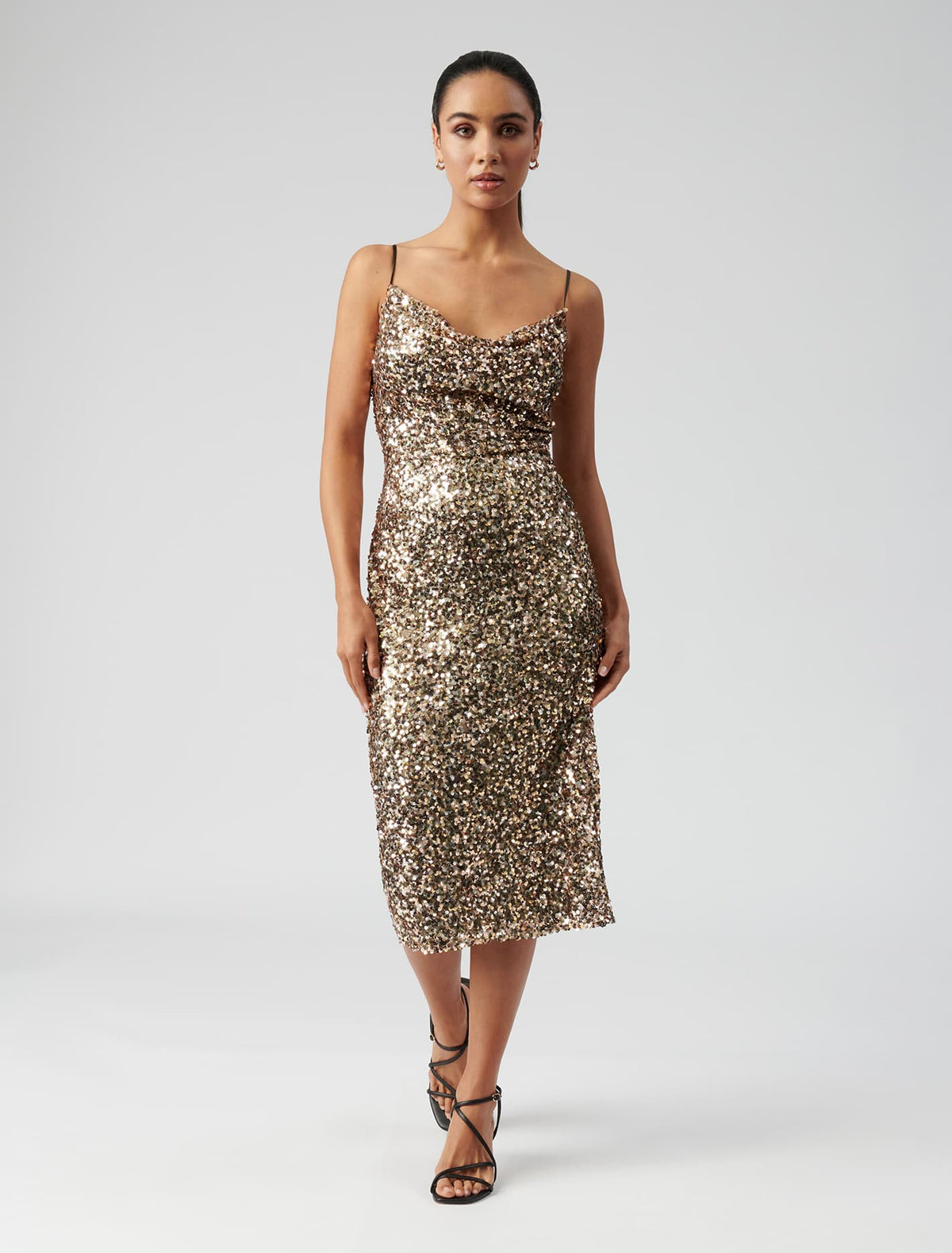 Danica Sequin Cowl Midi Dress Multi Sequin