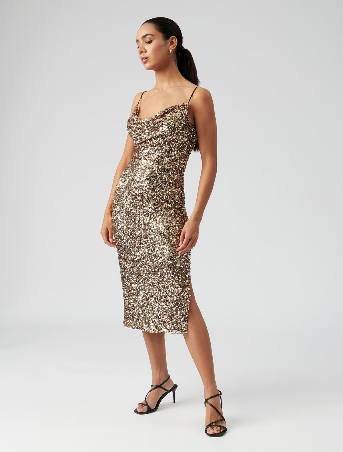 Danica Sequin Cowl Midi Dress Multi Sequin