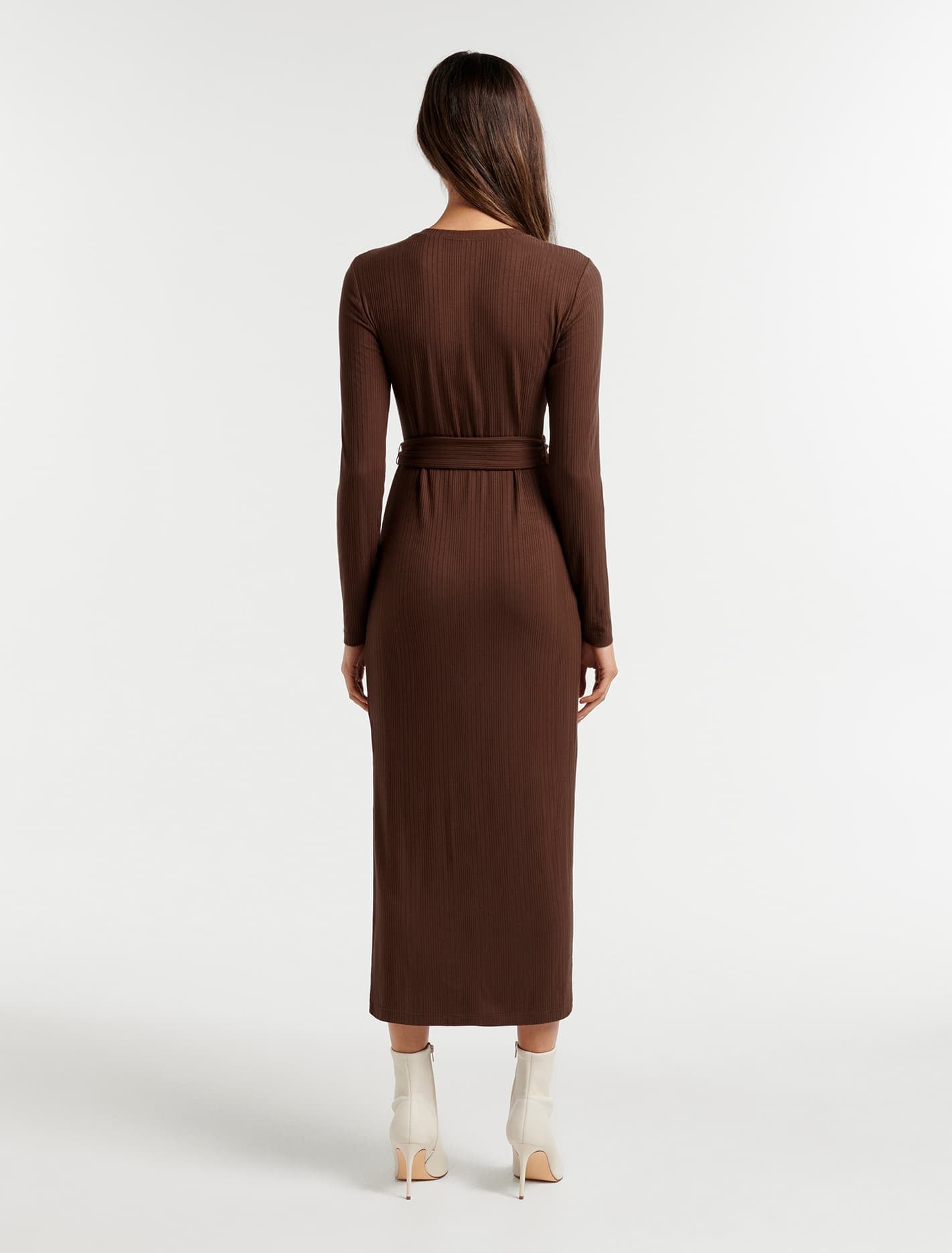 Scarlett Tie Rib Midi Dress Chocolate