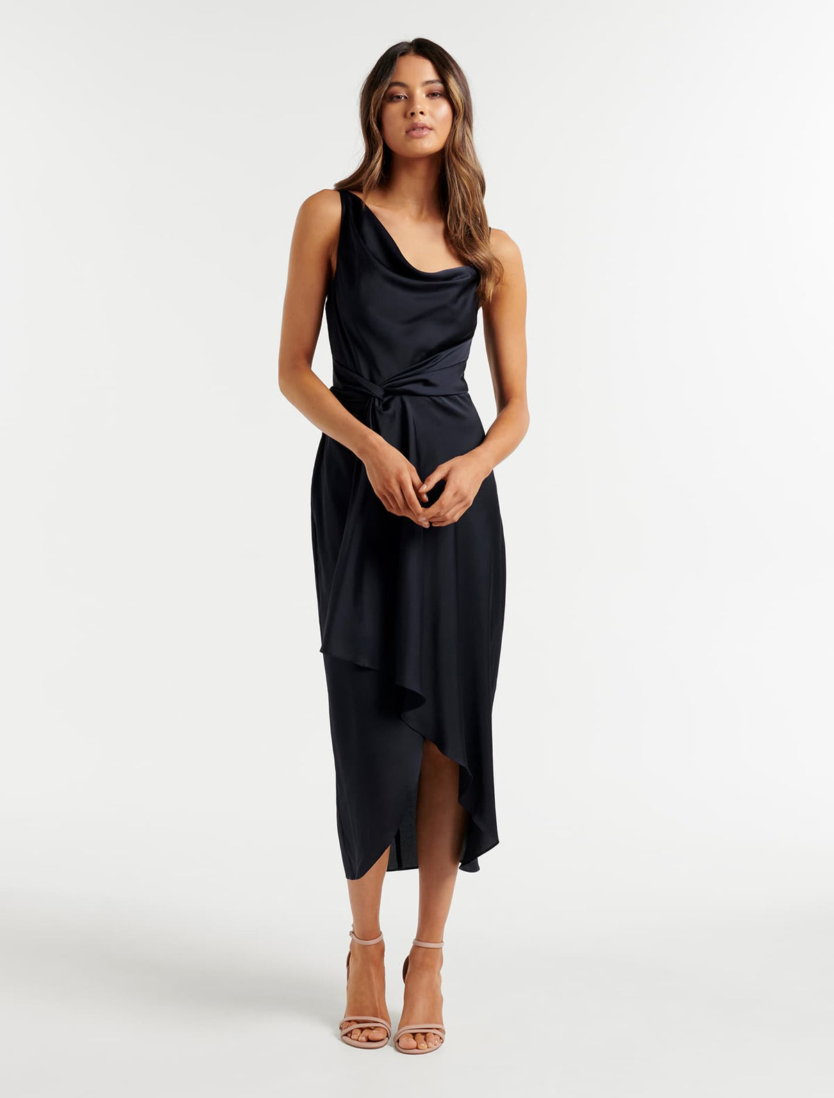 Savannah Cowl Satin Midi Navy