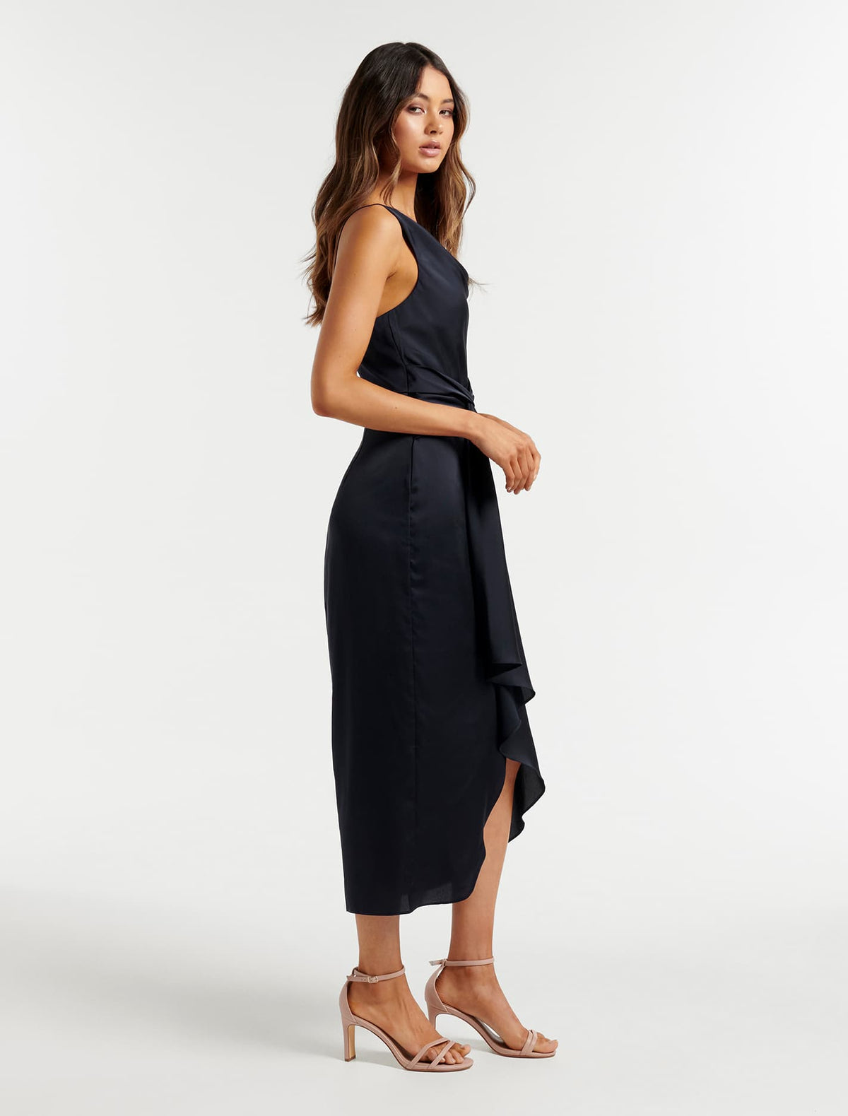 Savannah Cowl Satin Midi Navy