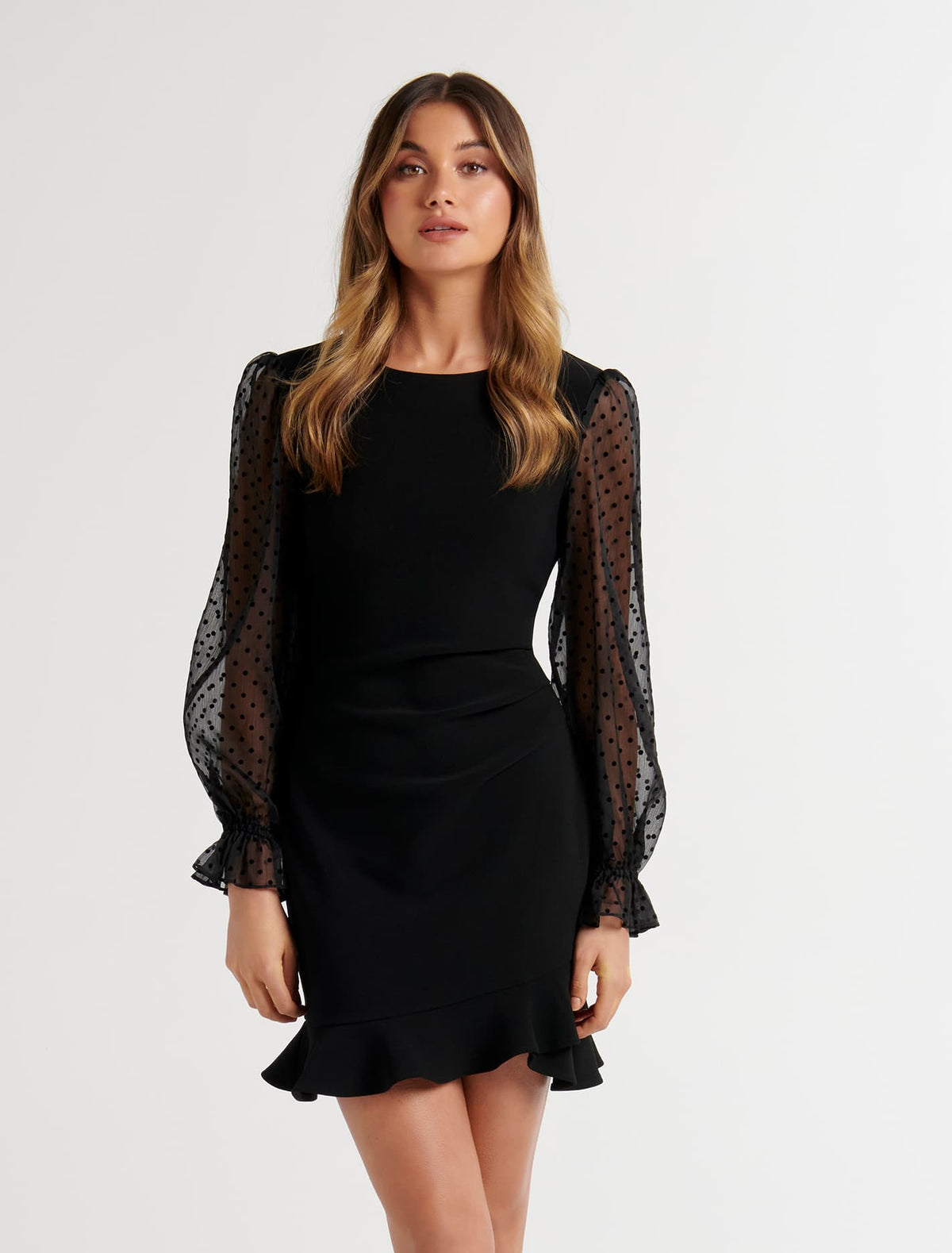 Estell Spot Sleeve Mini Dress Black