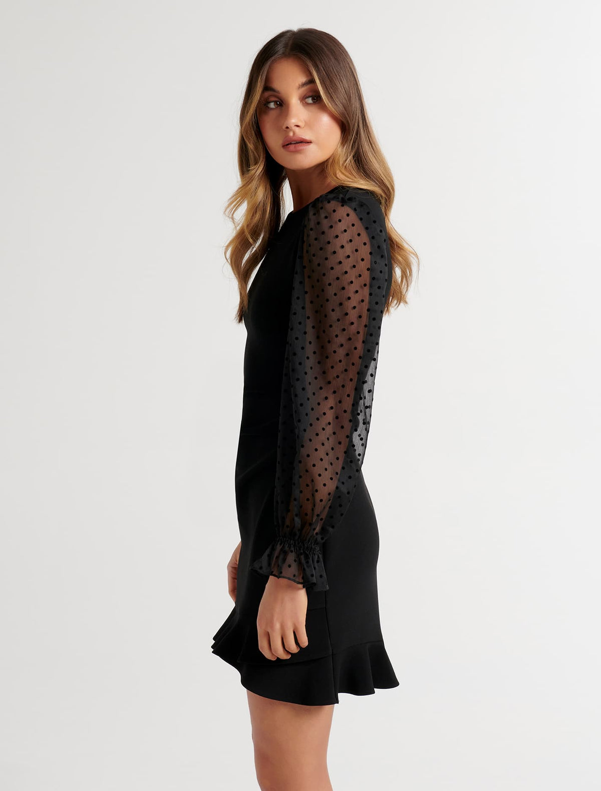 Estell Spot Sleeve Mini Dress Black
