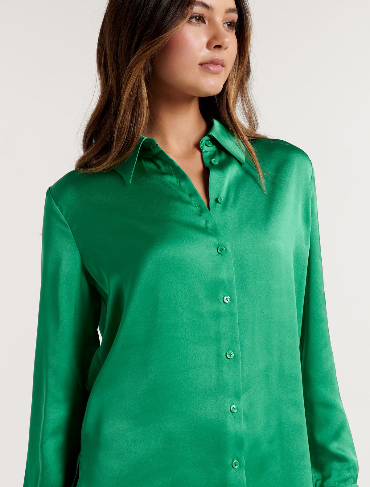 Eva Long Line Satin Shirt Shamrock