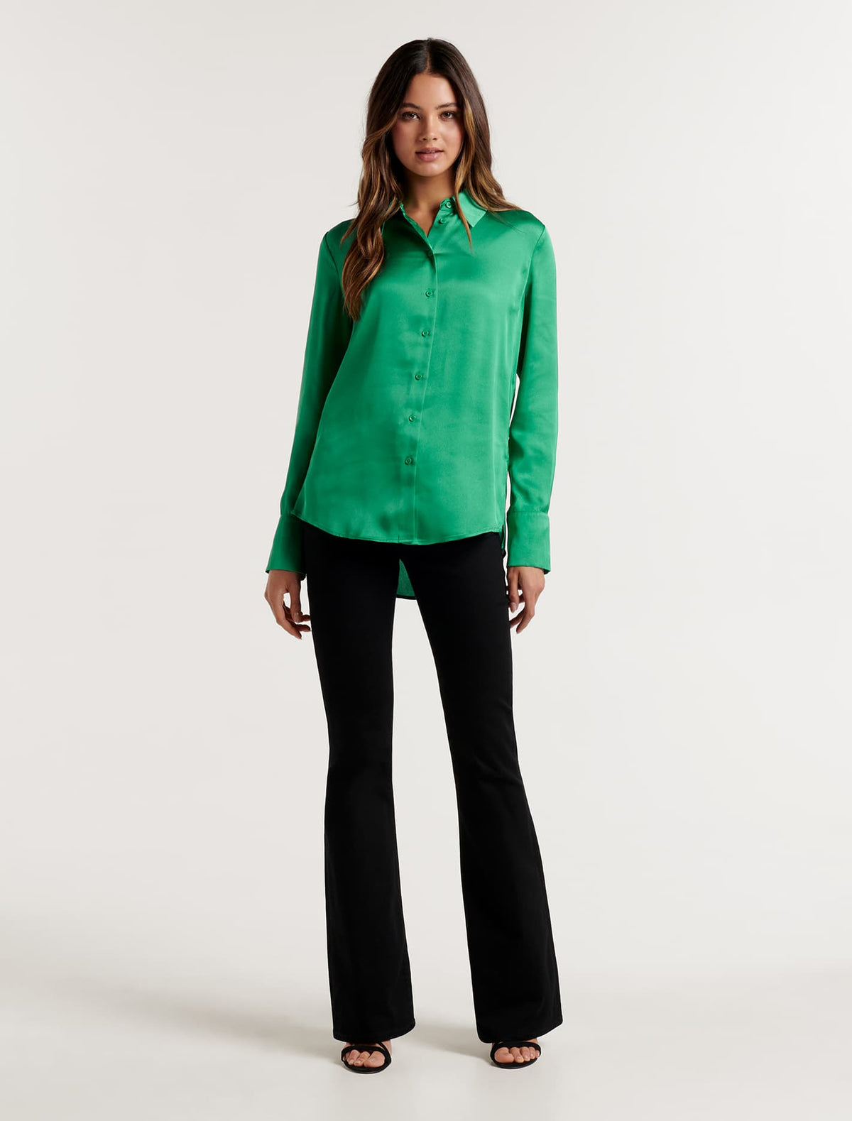 Eva Long Line Satin Shirt Shamrock