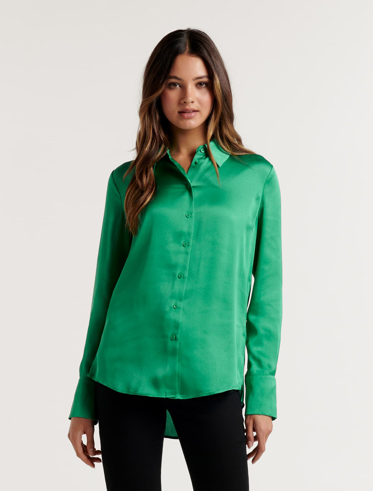 Eva Long Line Satin Shirt Shamrock