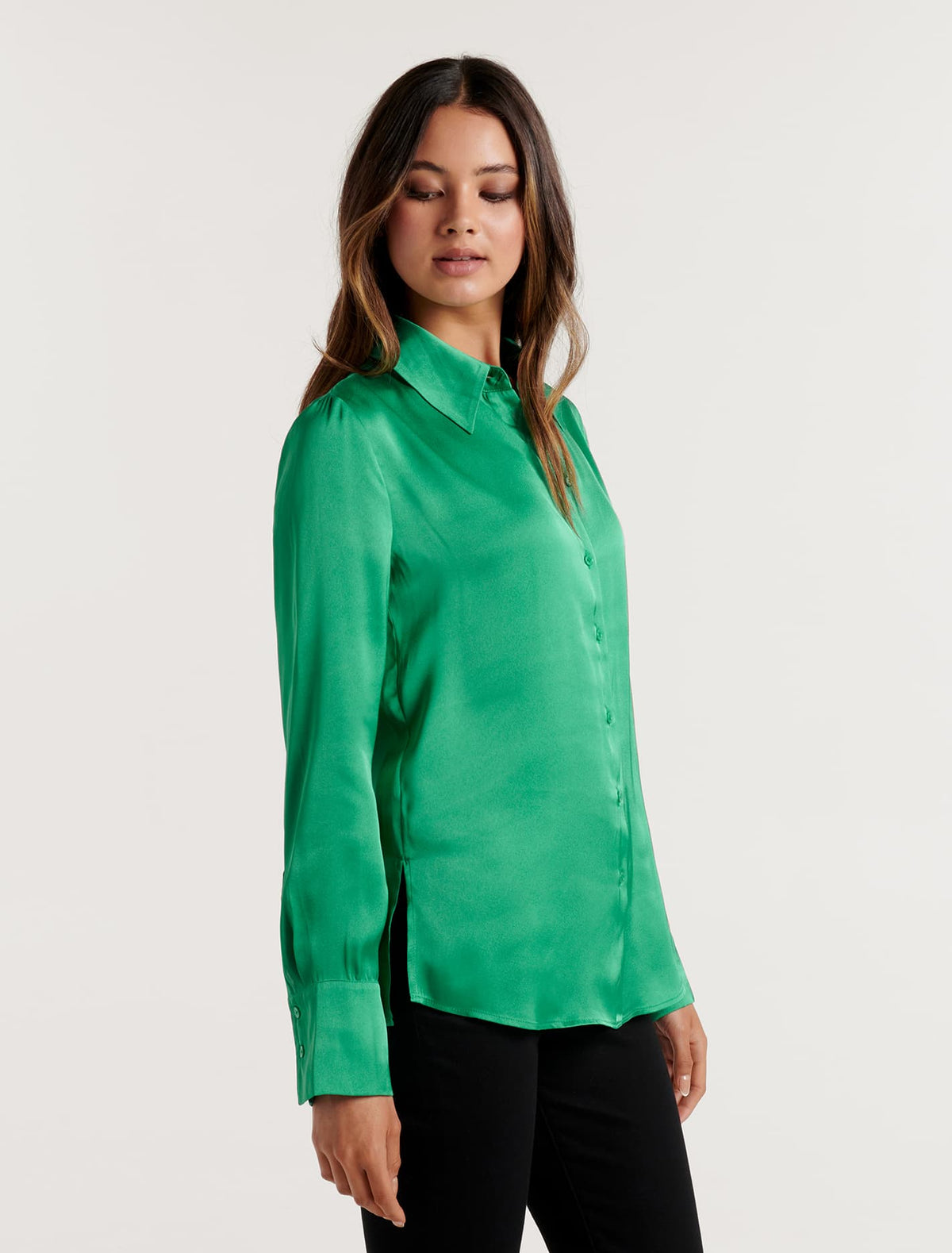 Eva Long Line Satin Shirt Shamrock