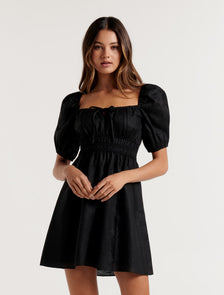 Josie Puff Sleeve Mini Dress Black
