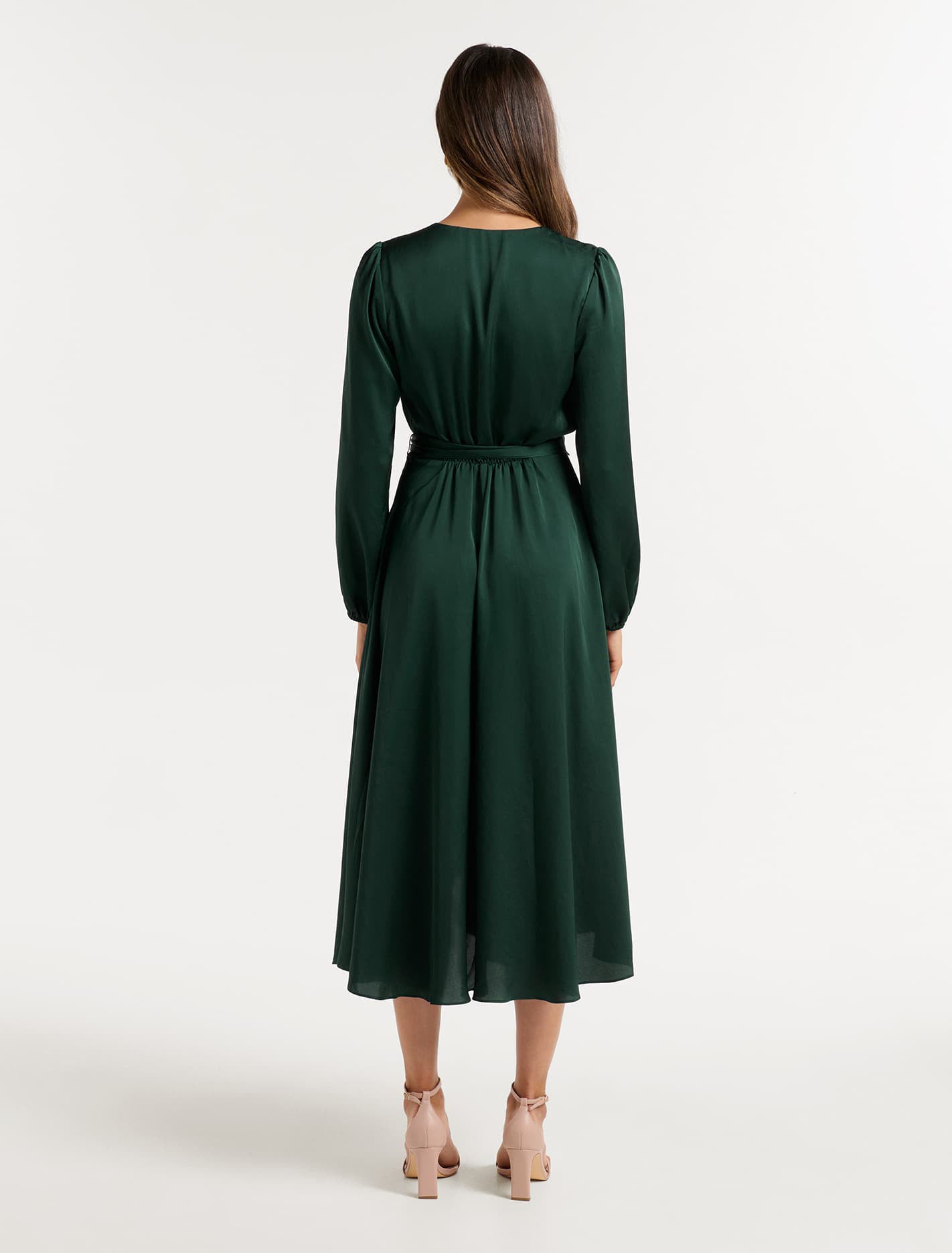 Marilyn Satin Wrap Midi Dress Dark Green