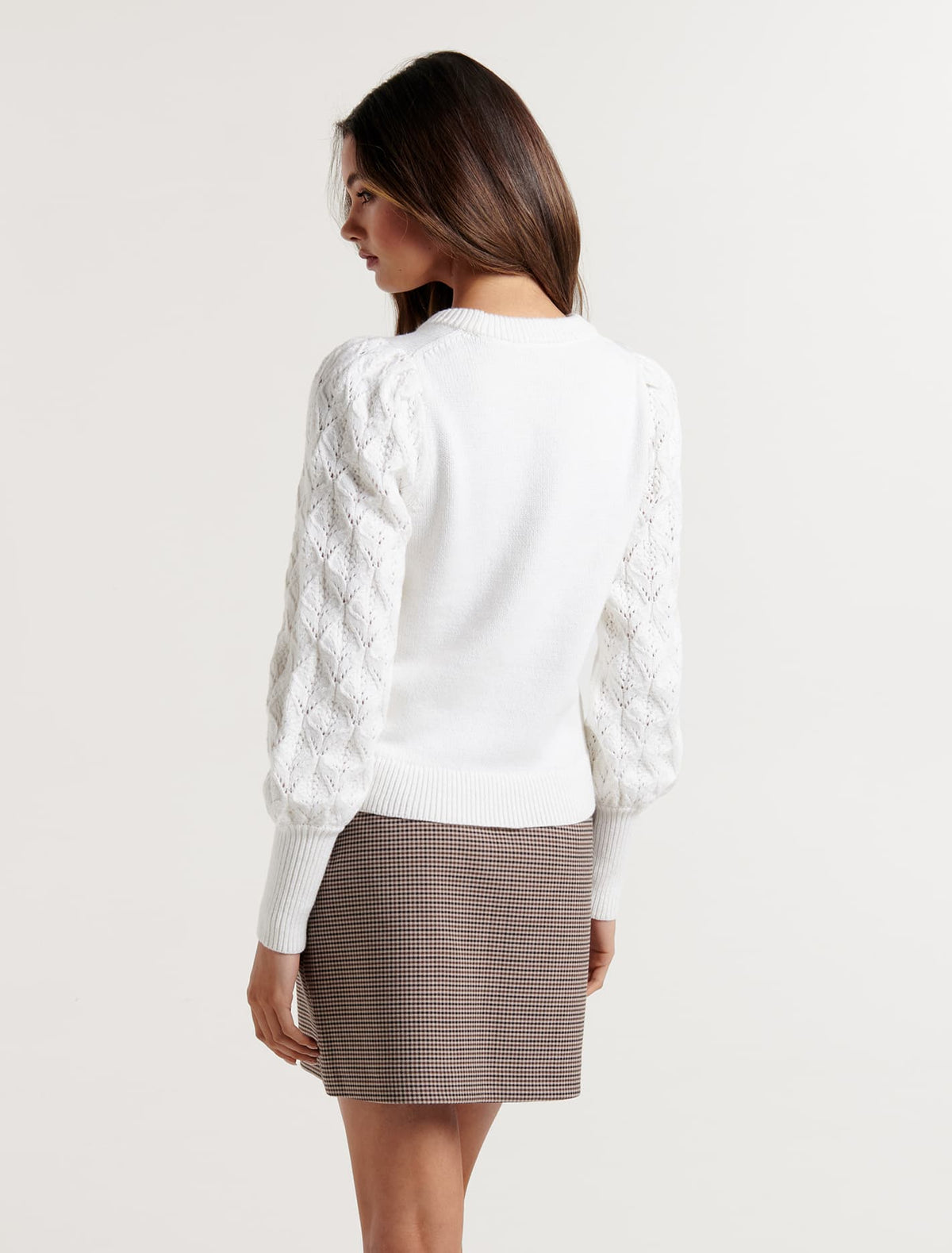Isla Pointelle Sleeve Knit Jumper Porcelain