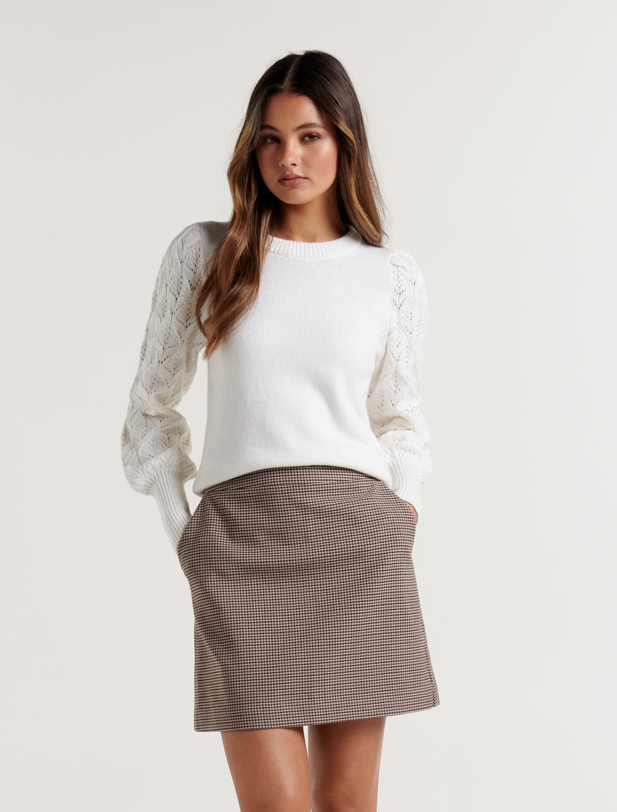 Isla Pointelle Sleeve Knit Jumper Porcelain