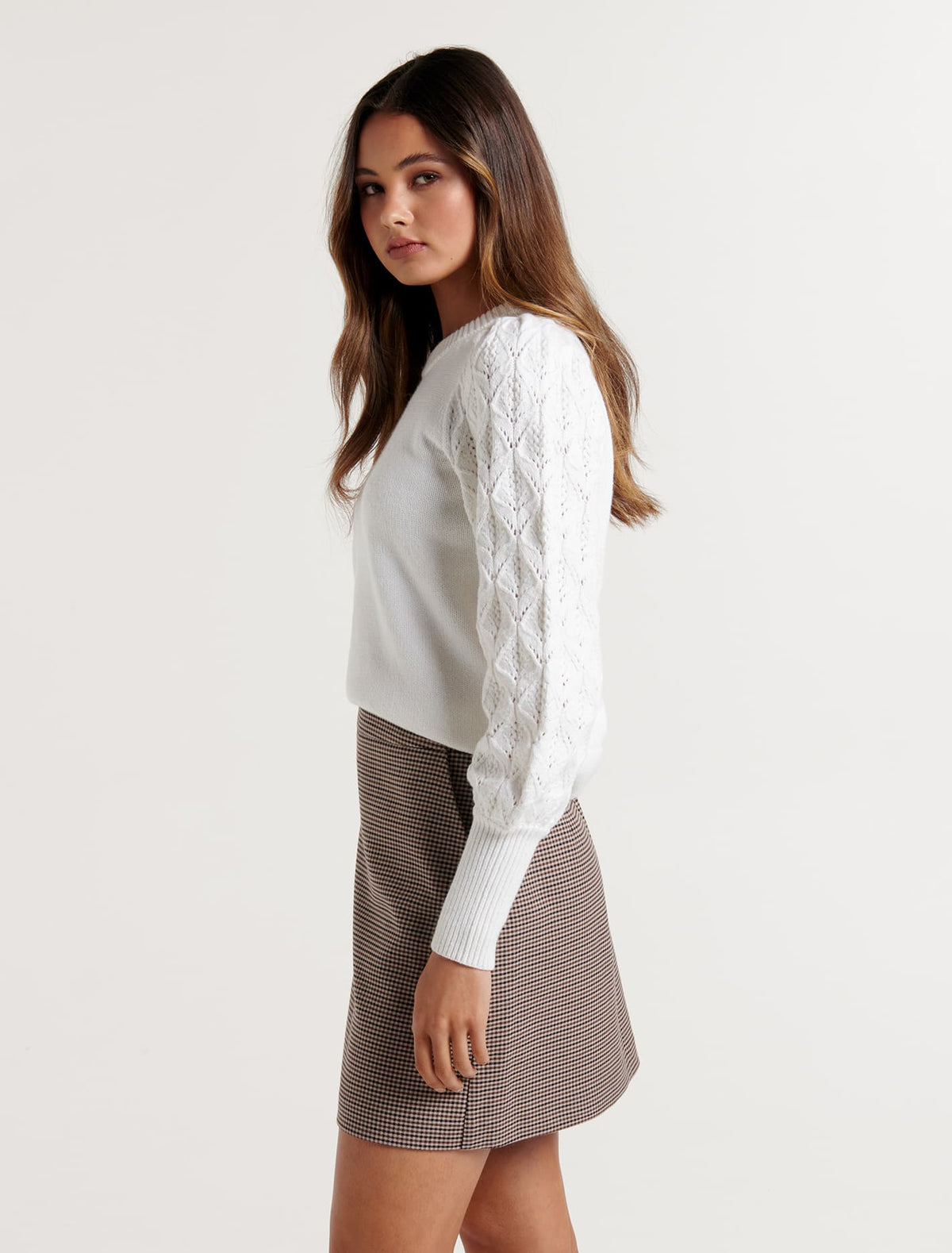 Isla Pointelle Sleeve Knit Jumper Porcelain