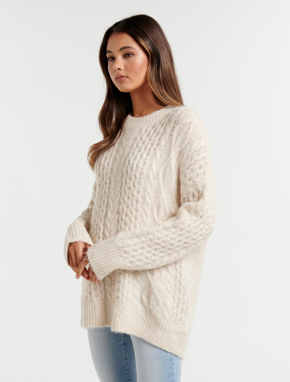 Maggie Texture Cable Knit Jumper Cream