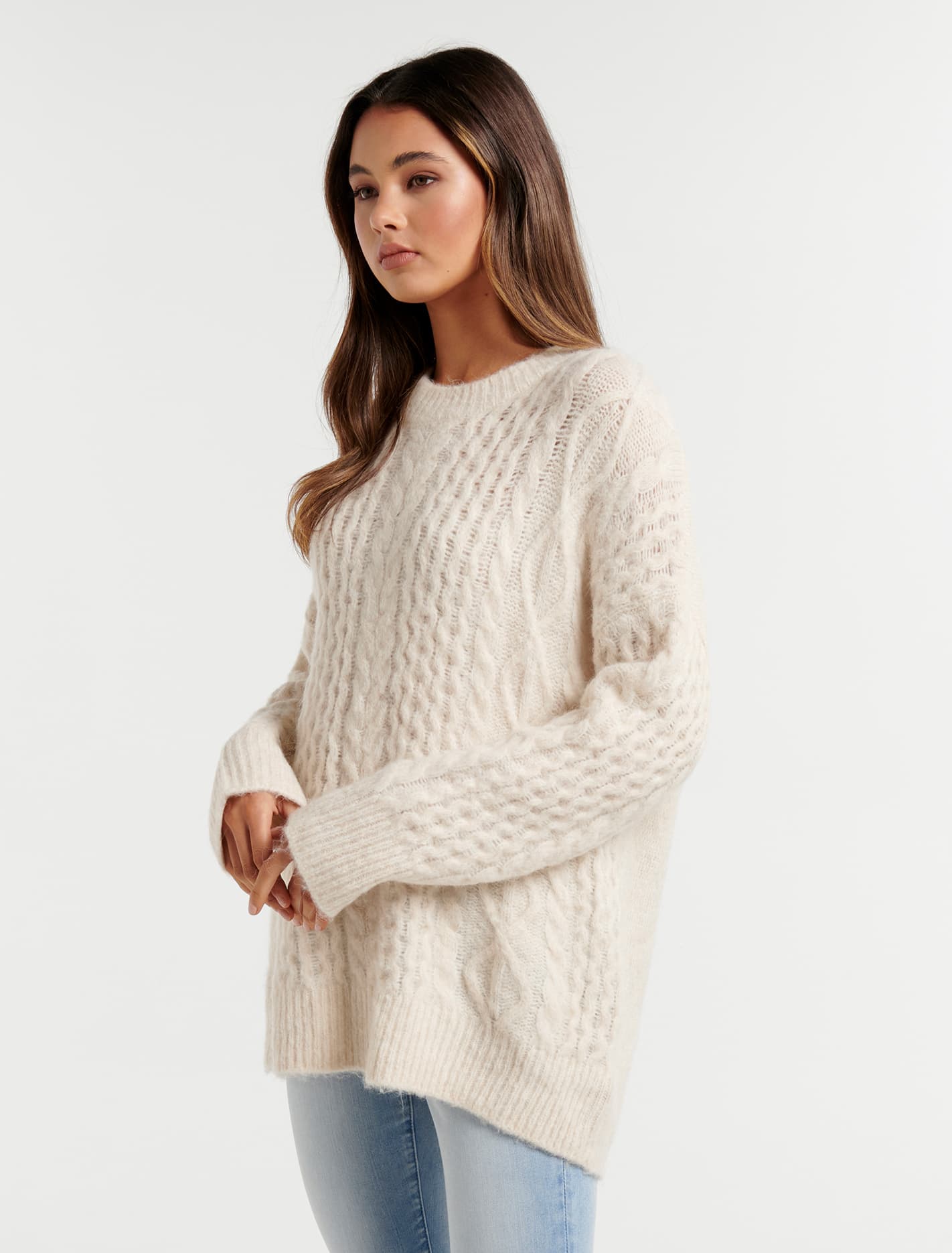 Maggie Texture Cable Knit Jumper Cream