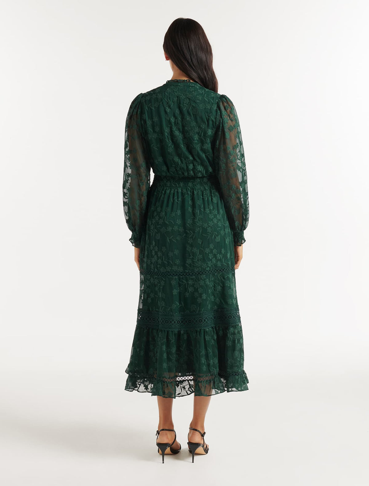 Hillary Embroidered Midi Dress Dark Green