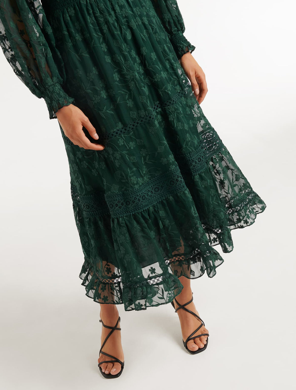 Hillary Embroidered Midi Dress Dark Green